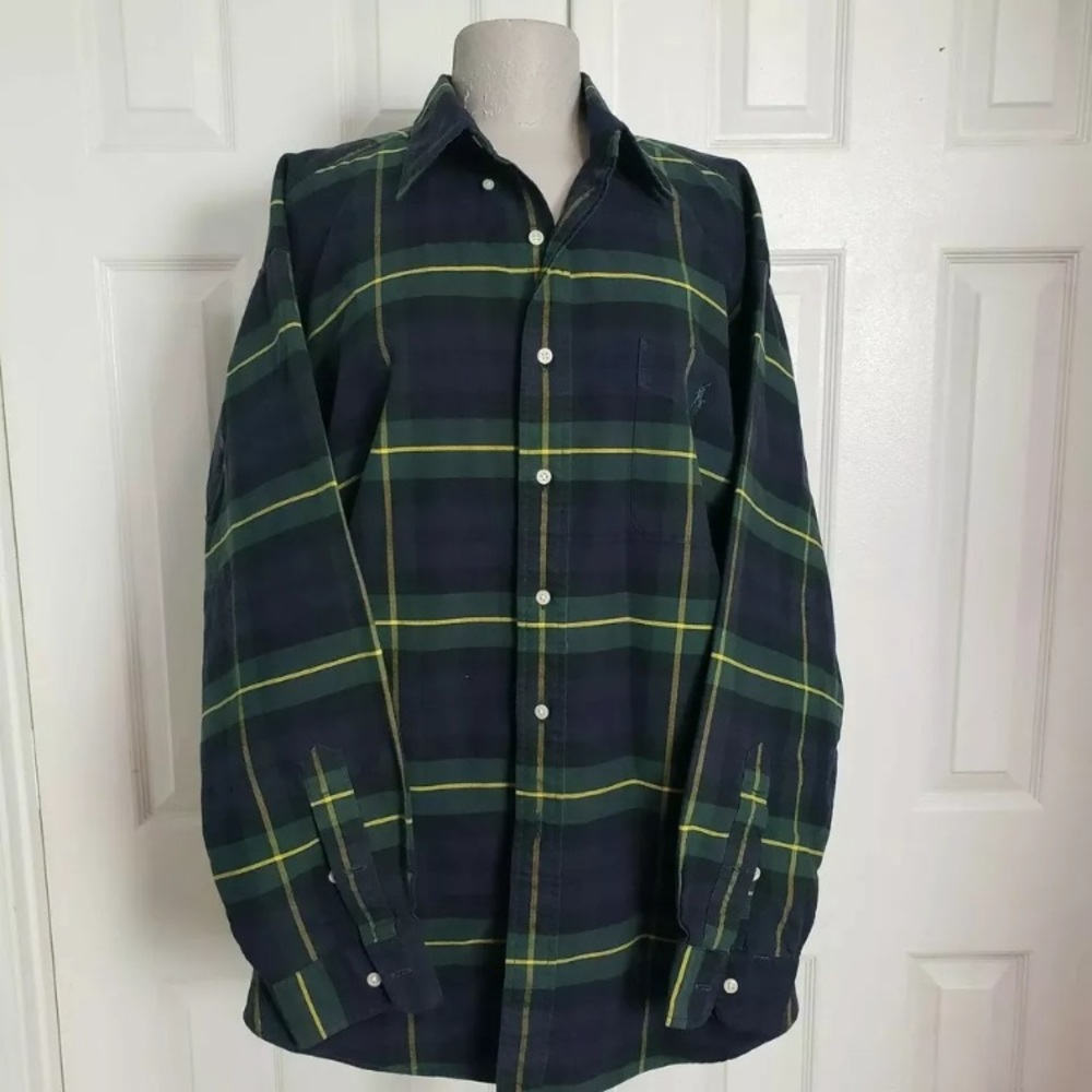 Ralph Lauren Green Blue Plaid Button Down Shirt